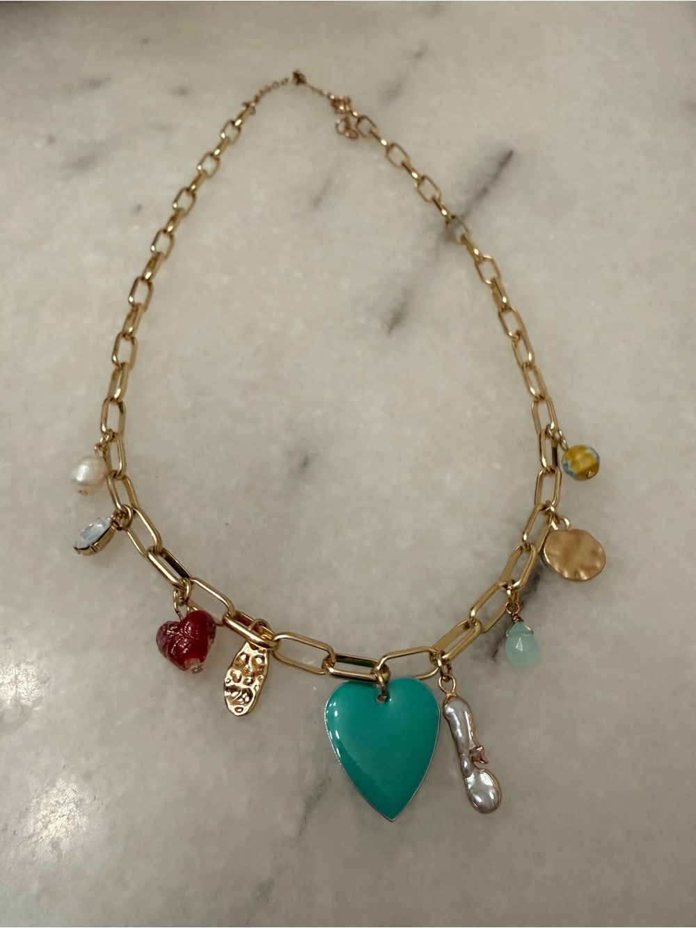 bp Gold-Tone Layered Necklace with Red and Turquoise Charms
